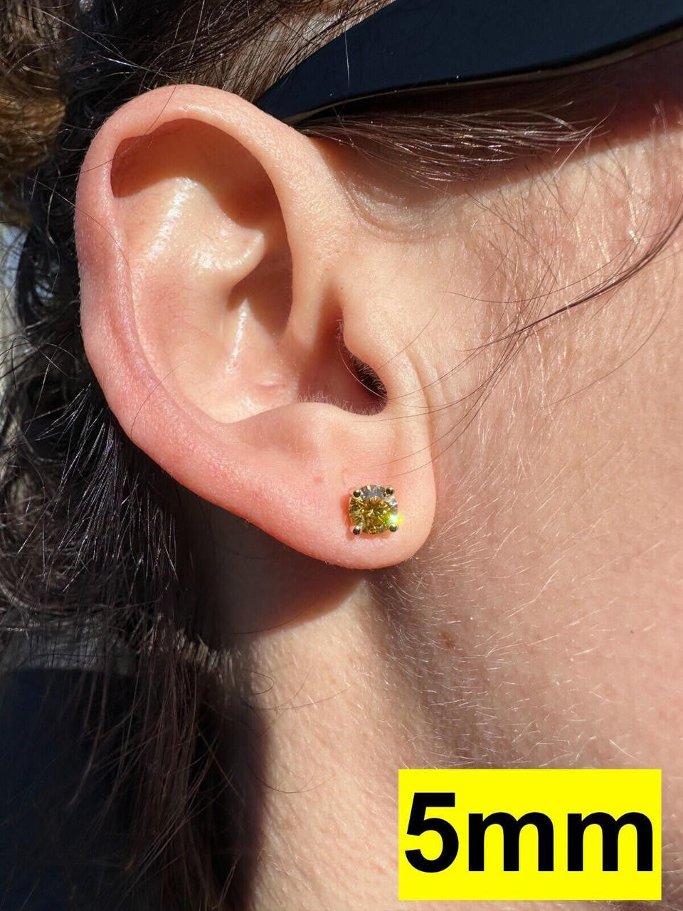 Canary Yellow MOISSANITE Solitaire Stud Earrings - 14k Gold Vermeil 925 Silver - 3mm-8mm - 0.2-4ct