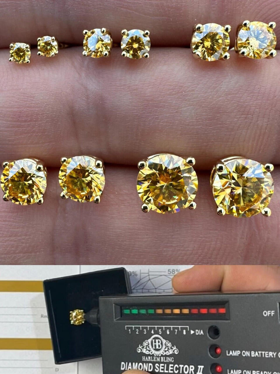 Canary Yellow MOISSANITE Solitaire Stud Earrings - 14k Gold Vermeil 925 Silver - 3mm-8mm - 0.2-4ct