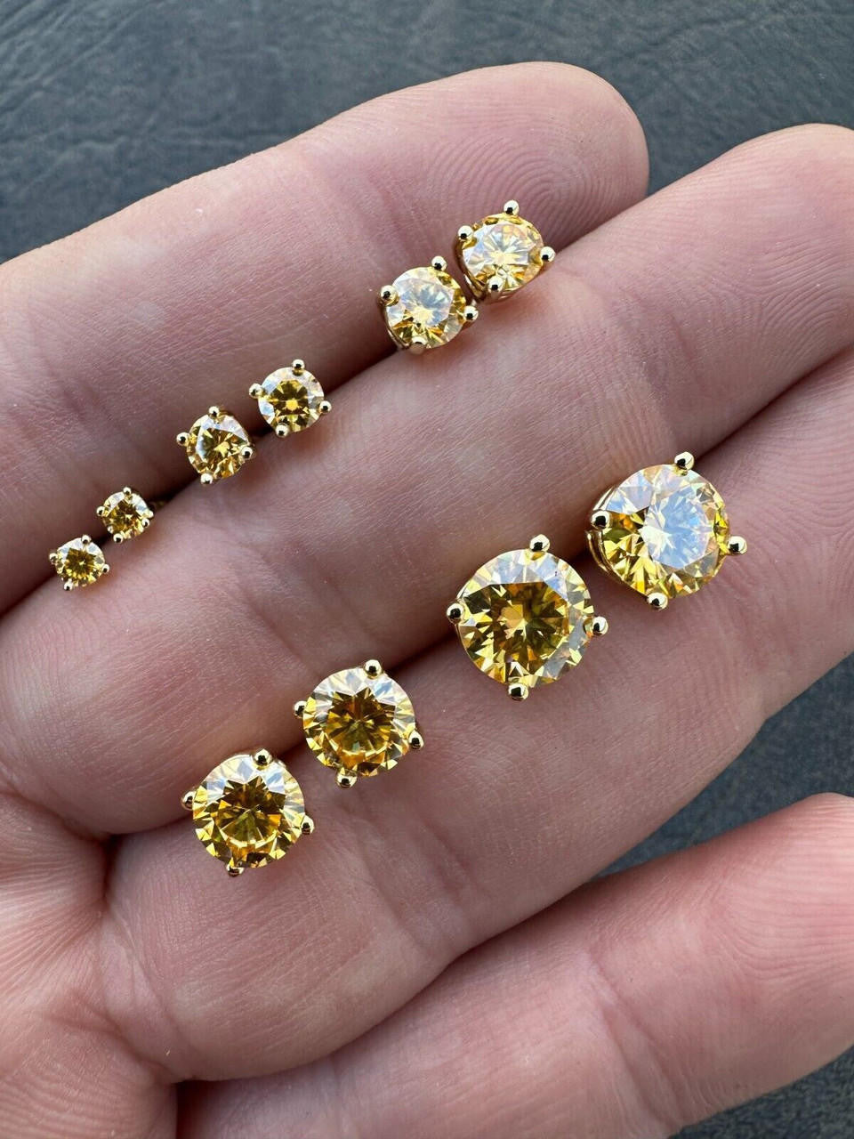 Canary Yellow MOISSANITE Solitaire Stud Earrings - 14k Gold Vermeil 925 Silver - 3mm-8mm - 0.2-4ct