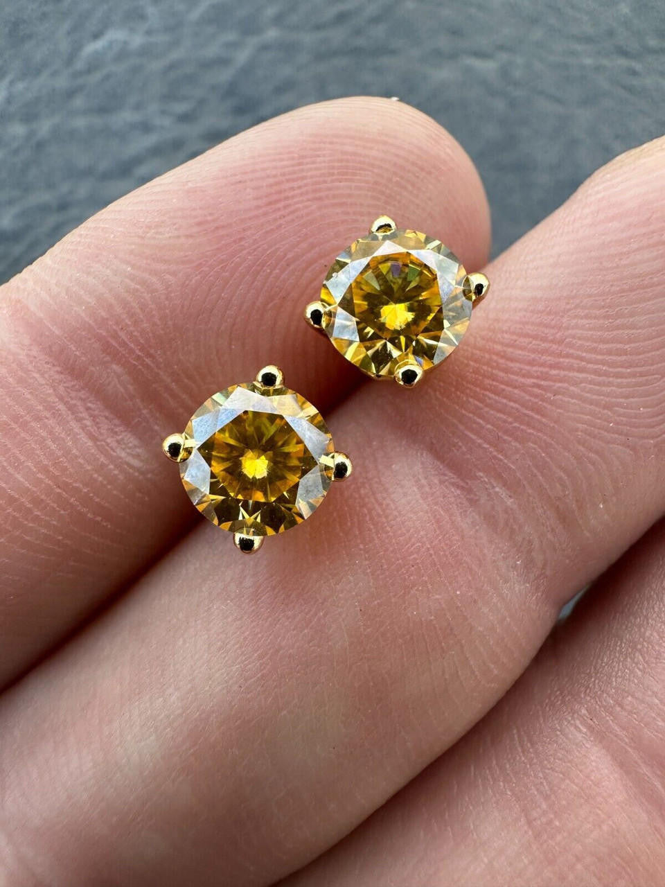 Canary Yellow MOISSANITE Solitaire Stud Earrings - 14k Gold Vermeil 925 Silver - 3mm-8mm - 0.2-4ct