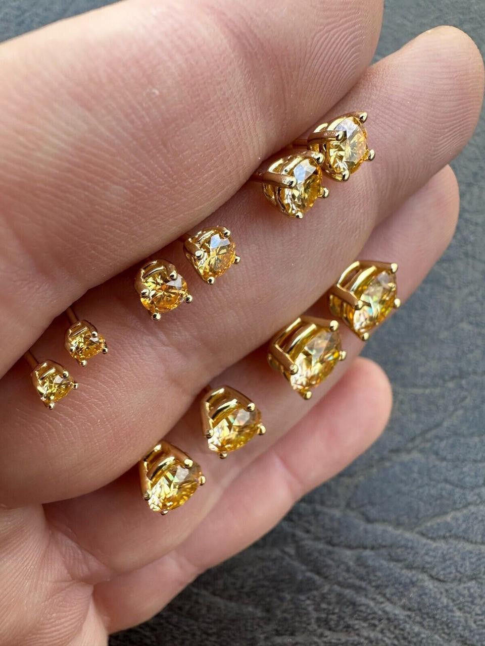 Canary Yellow MOISSANITE Solitaire Stud Earrings - 14k Gold Vermeil 925 Silver - 3mm-8mm - 0.2-4ct