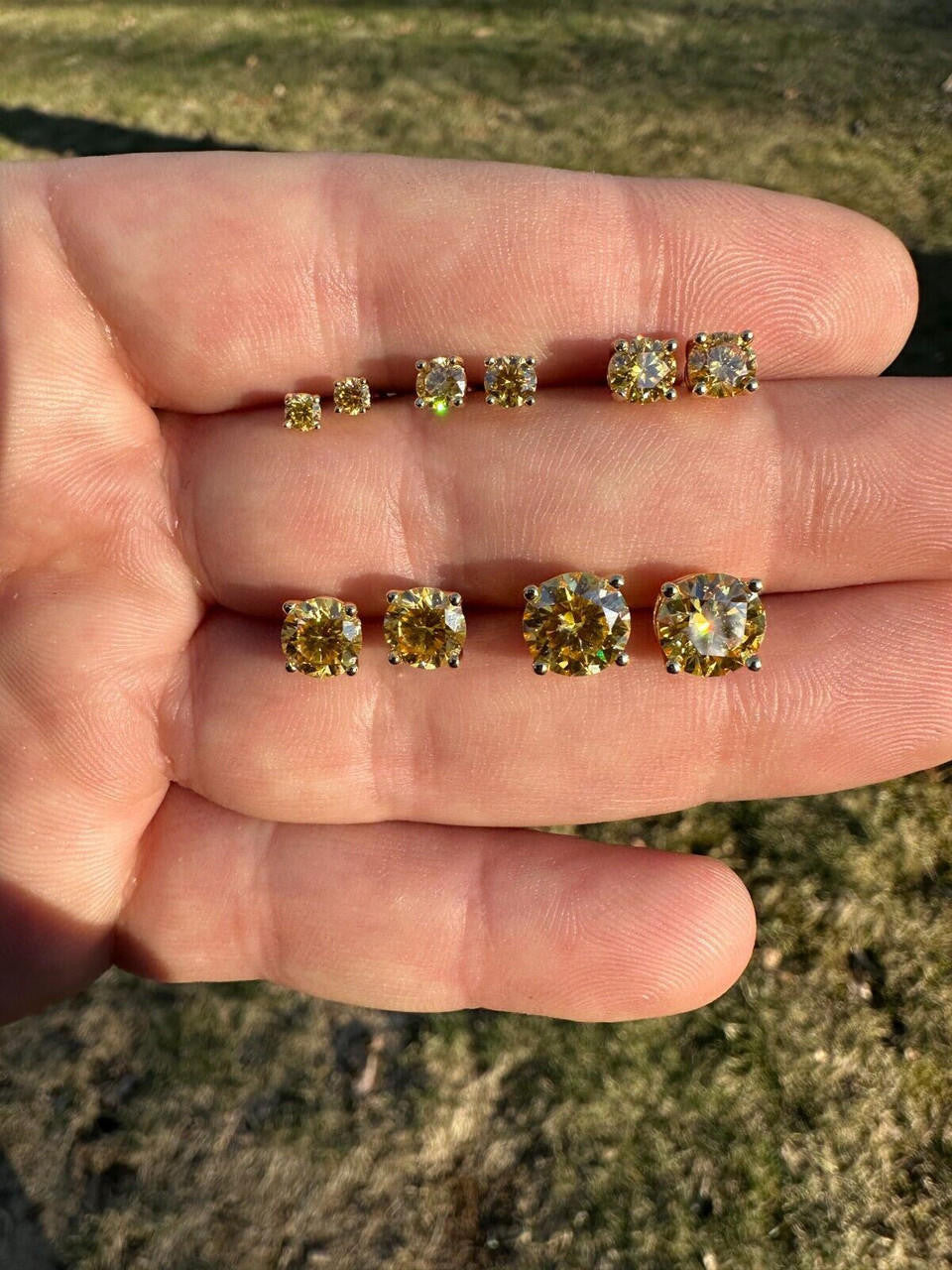 Canary Yellow MOISSANITE Solitaire Stud Earrings - 14k Gold Vermeil 925 Silver - 3mm-8mm - 0.2-4ct