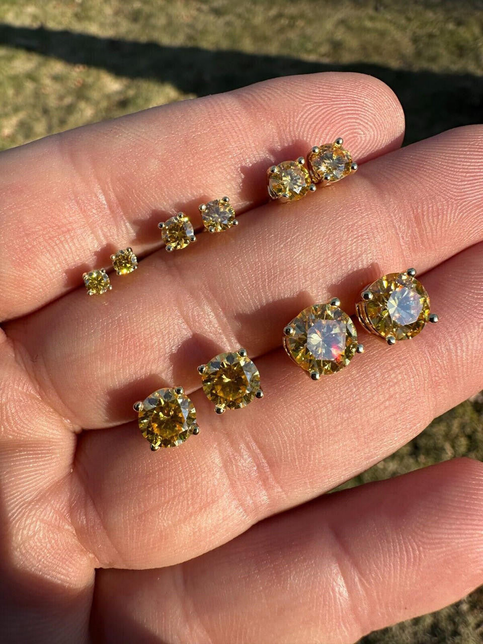 Canary Yellow MOISSANITE Solitaire Stud Earrings - 14k Gold Vermeil 925 Silver - 3mm-8mm - 0.2-4ct