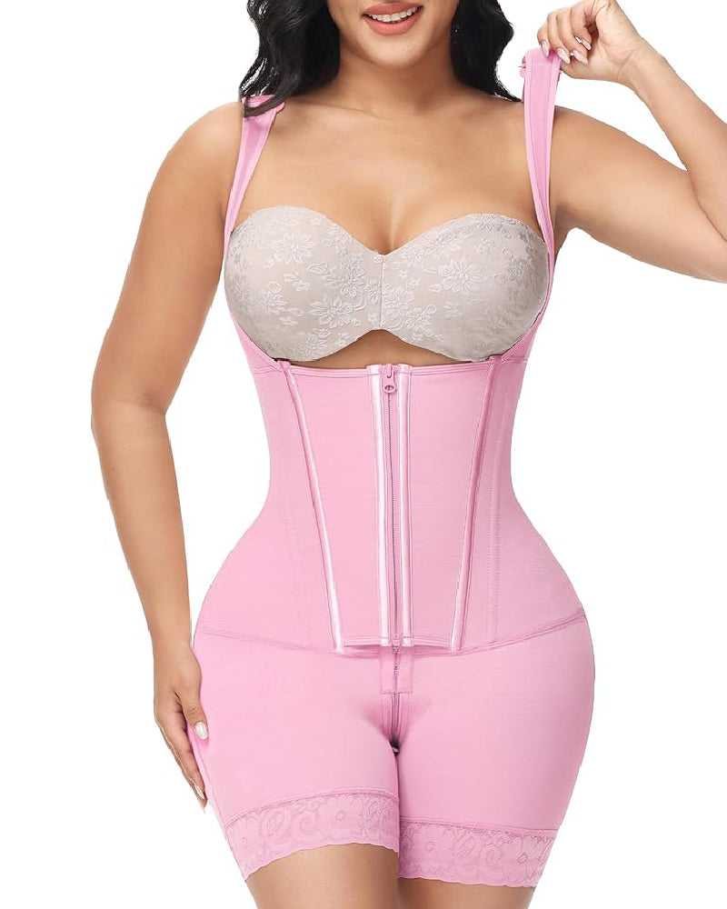 Faja Body con Cremallera Frontal y Pierna Media – Alta Compresión