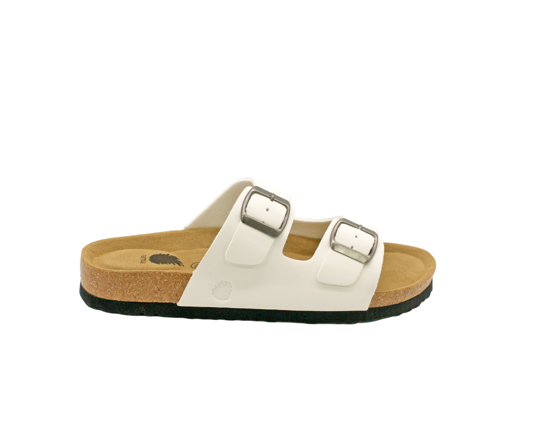 Sandalia de dos hebillas para mujer en color blanco, vista lateral