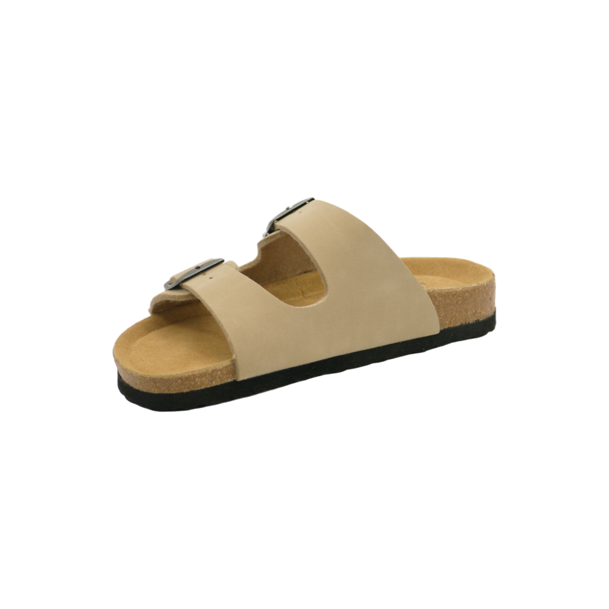 Sandalia de dos hebillas para mujer en color beige, vista lateral