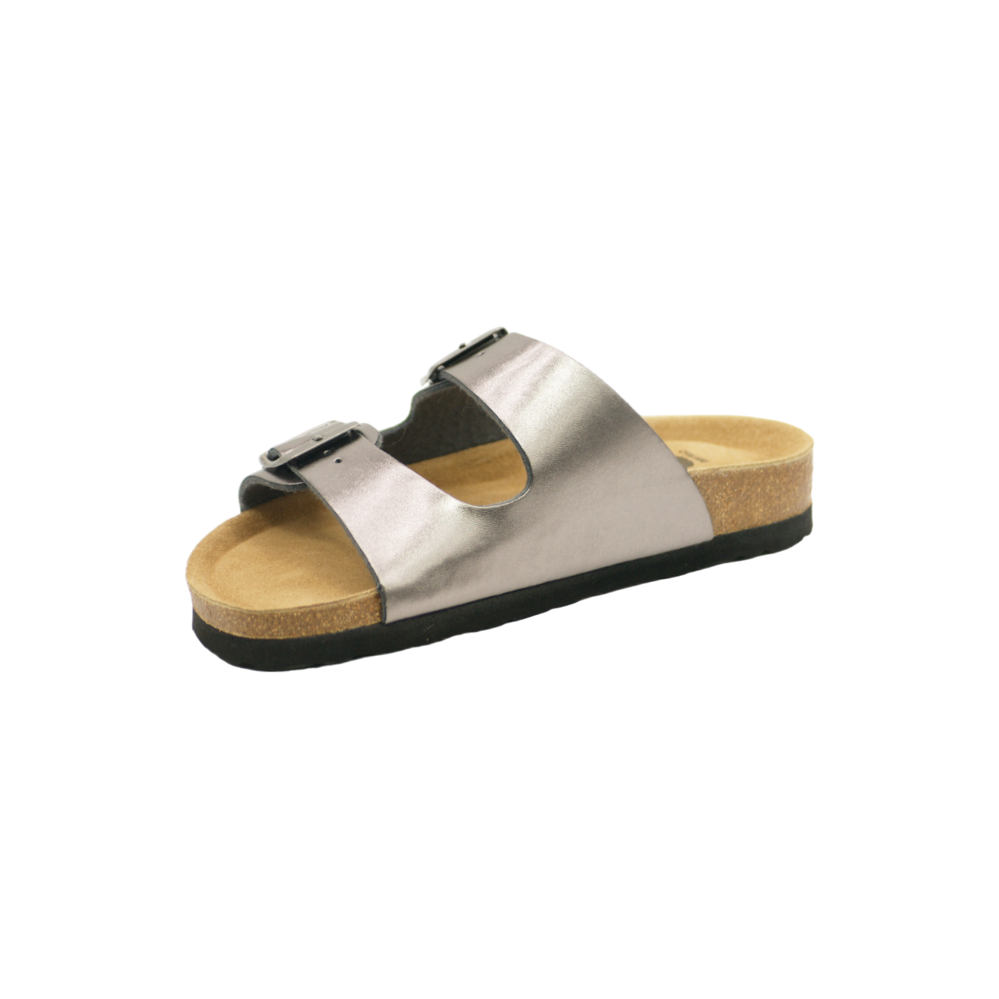 Sandalia de dos hebillas para mujer en color plomo, vista frontal