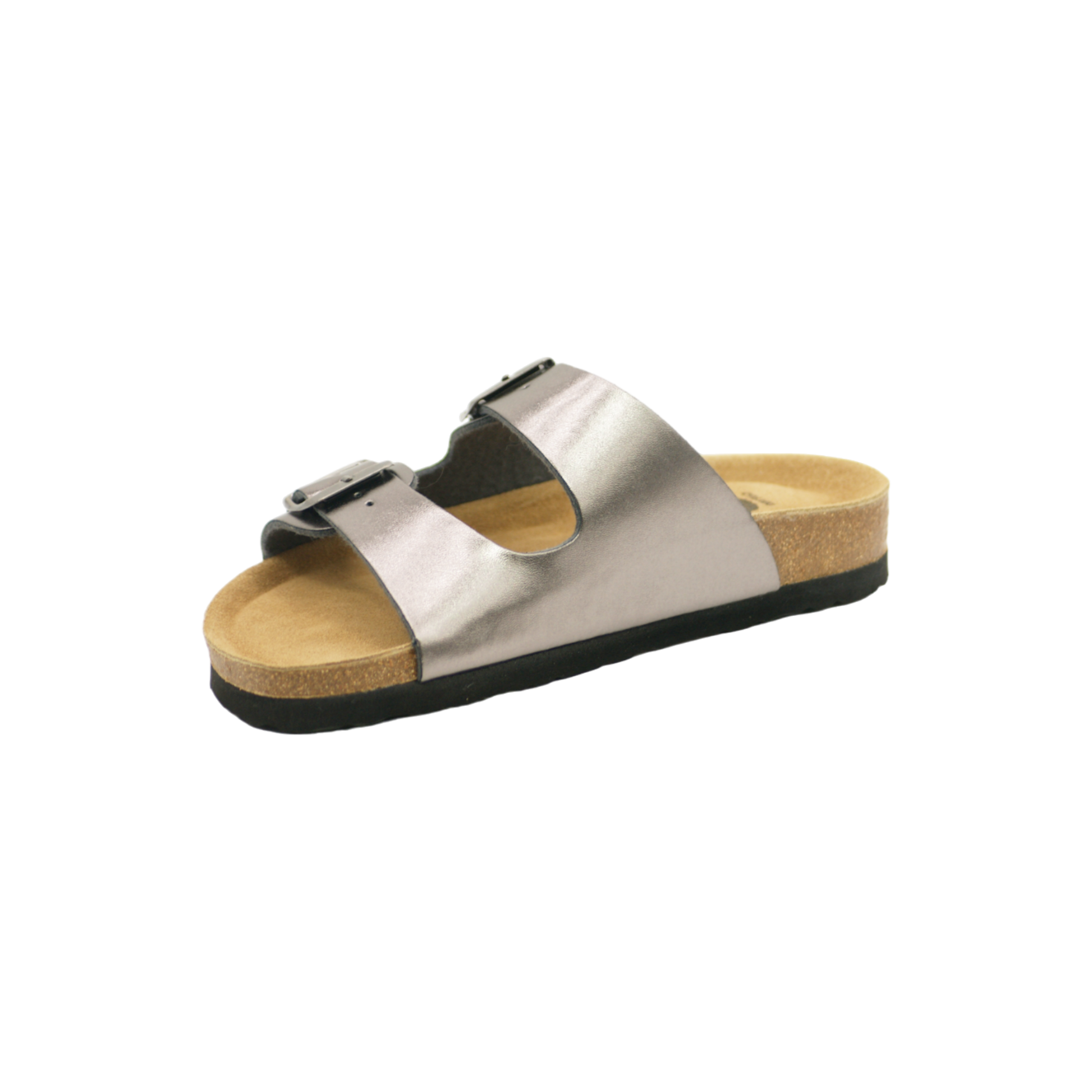 Sandalia de dos hebillas para mujer en color plomo, vista frontal