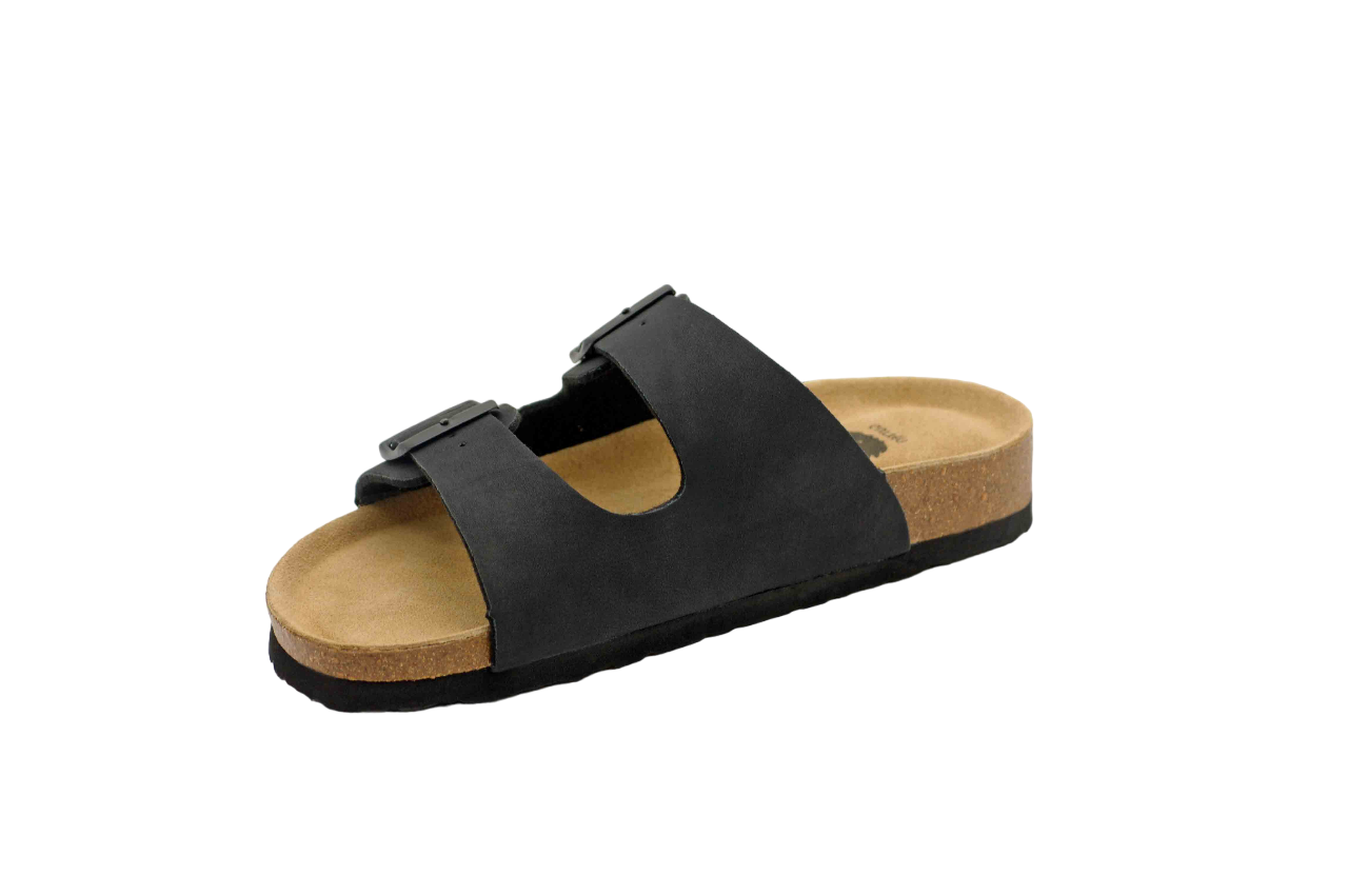Sandalia de dos hebillas para mujer en color negro, vista frontal