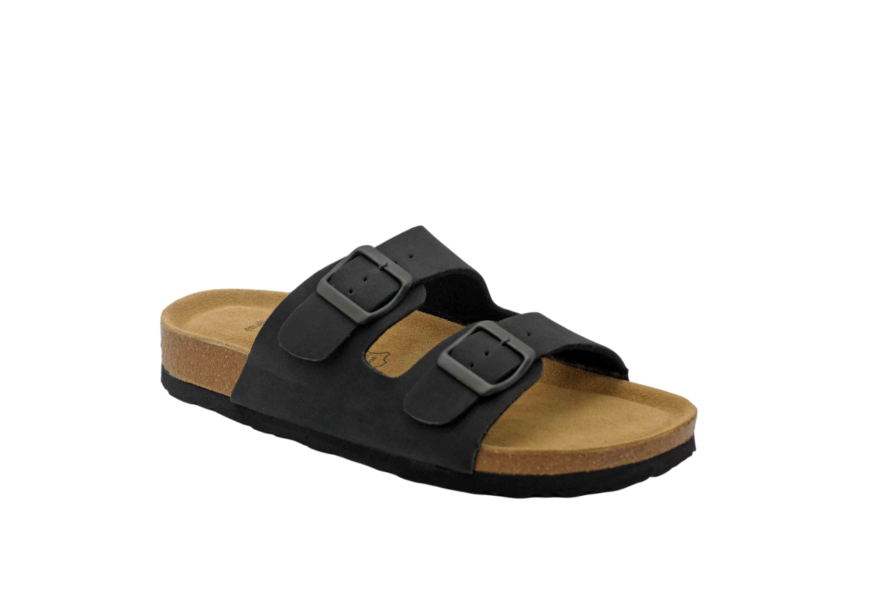 Sandalia de dos hebillas para mujer en color negro