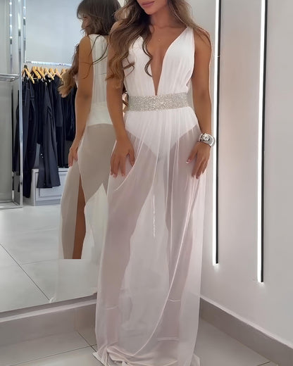 Vestido de Playa Costa Blanca – Escote en V con Abertura