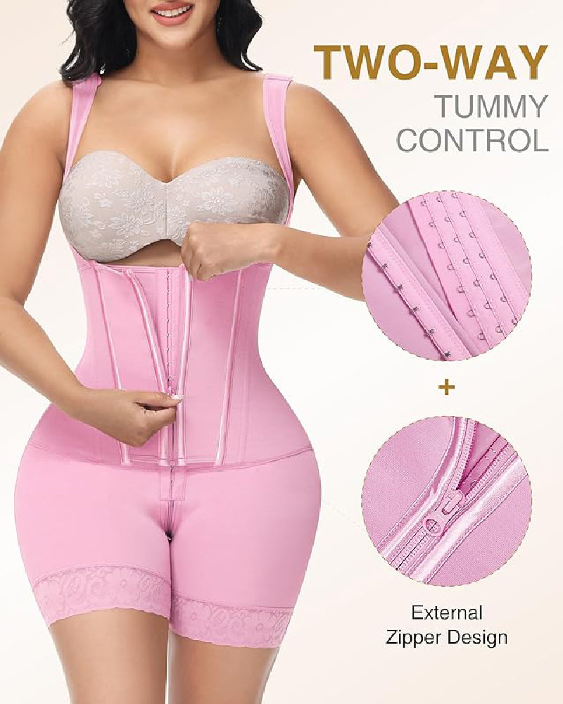 Faja Body con Cremallera Frontal y Pierna Media – Alta Compresión