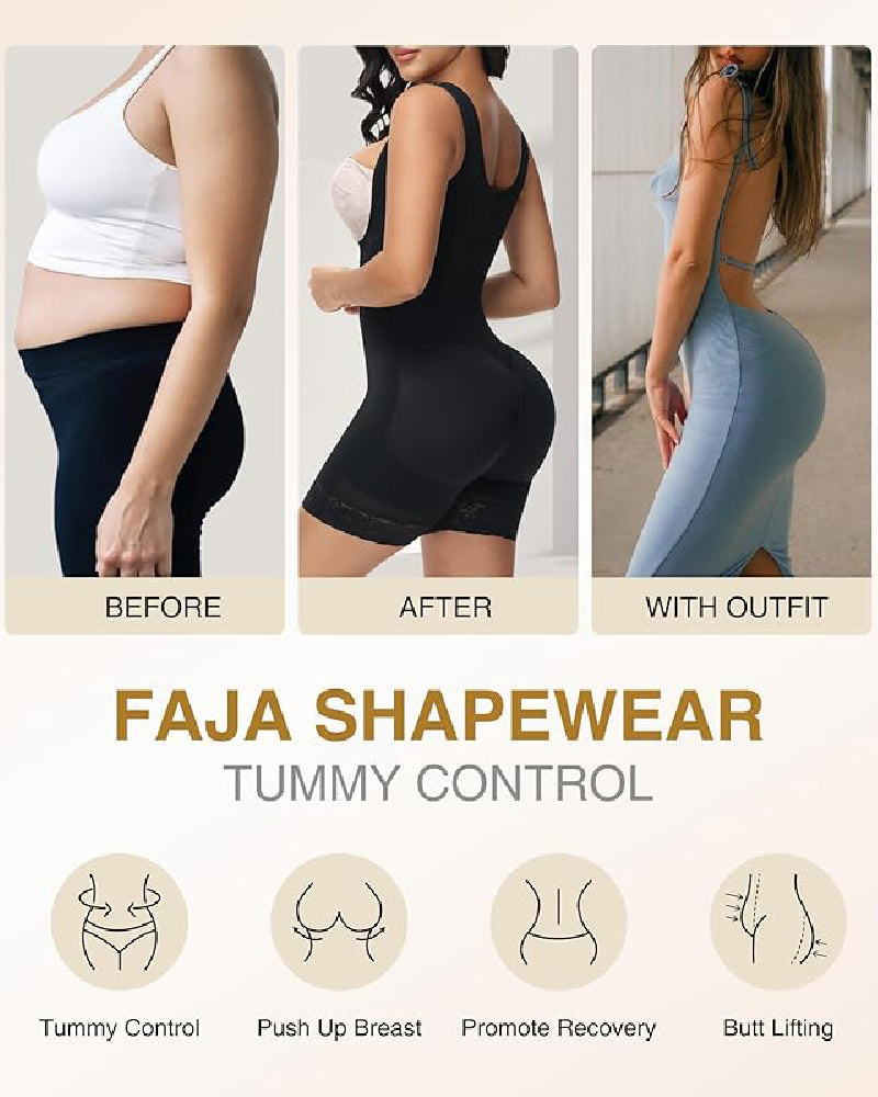 Faja Body con Cremallera Frontal y Pierna Media – Alta Compresión