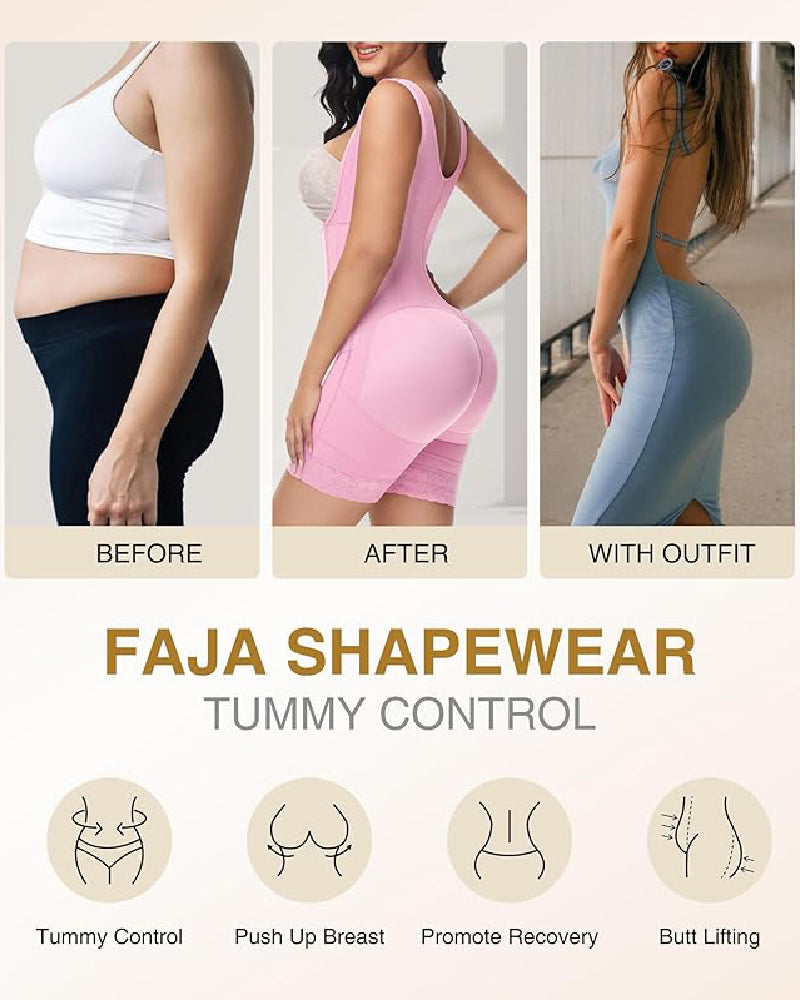 Faja Body con Cremallera Frontal y Pierna Media – Alta Compresión
