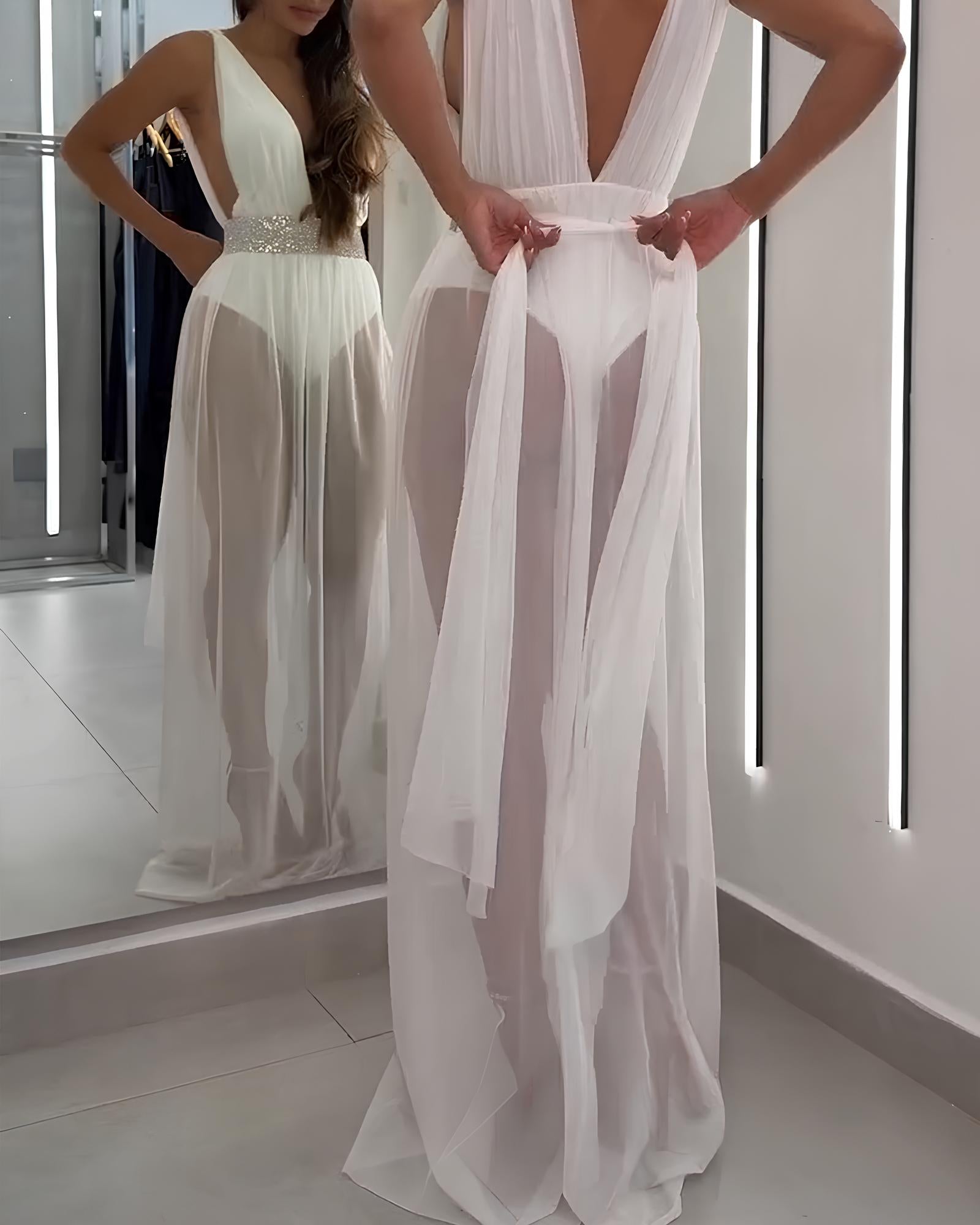 Vestido de Playa Costa Blanca – Escote en V con Abertura