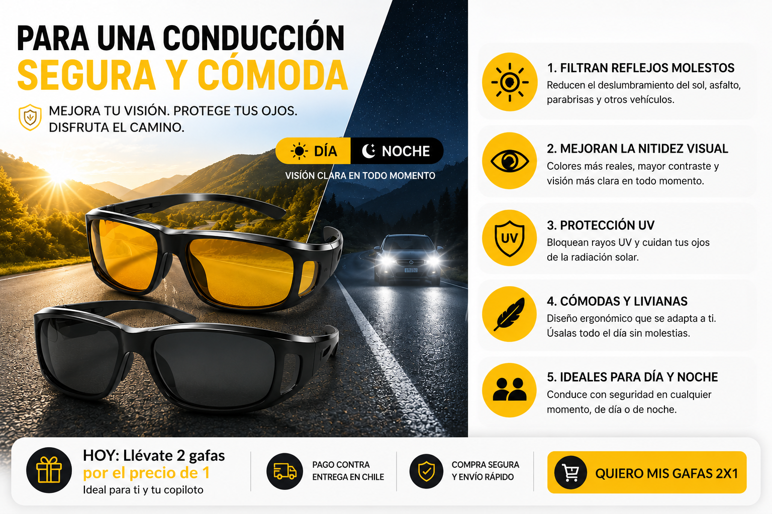 HD VISION - Gafas De Conducción 2x1 Dia Y Noche