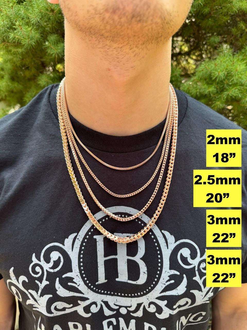 Franco Link Chain Necklace - Rose Gold Vermeil 925 Silver - 16"-30" - 2mm-5mm