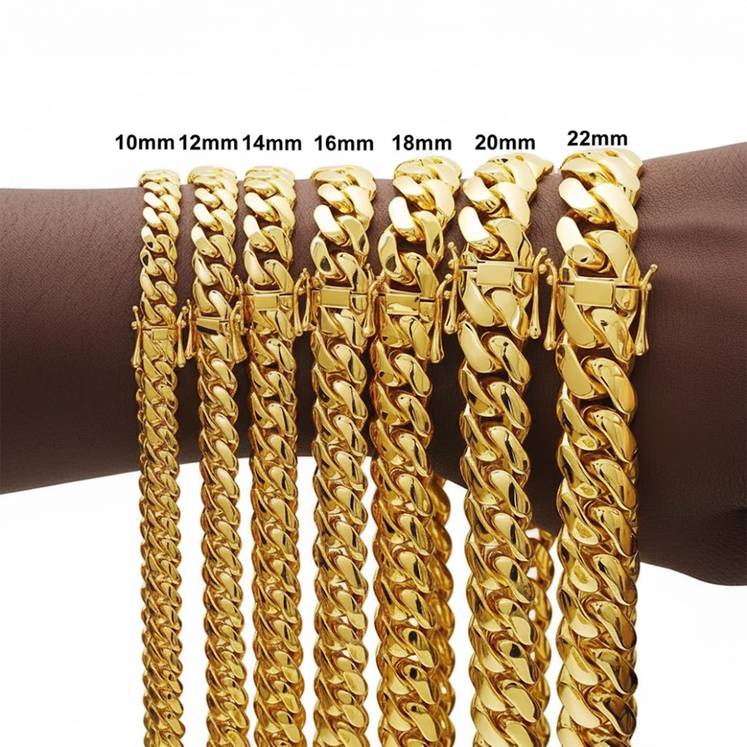 Cadena Cubana Miami 10–22mm — Baño de Oro 18K | No se Destiñe