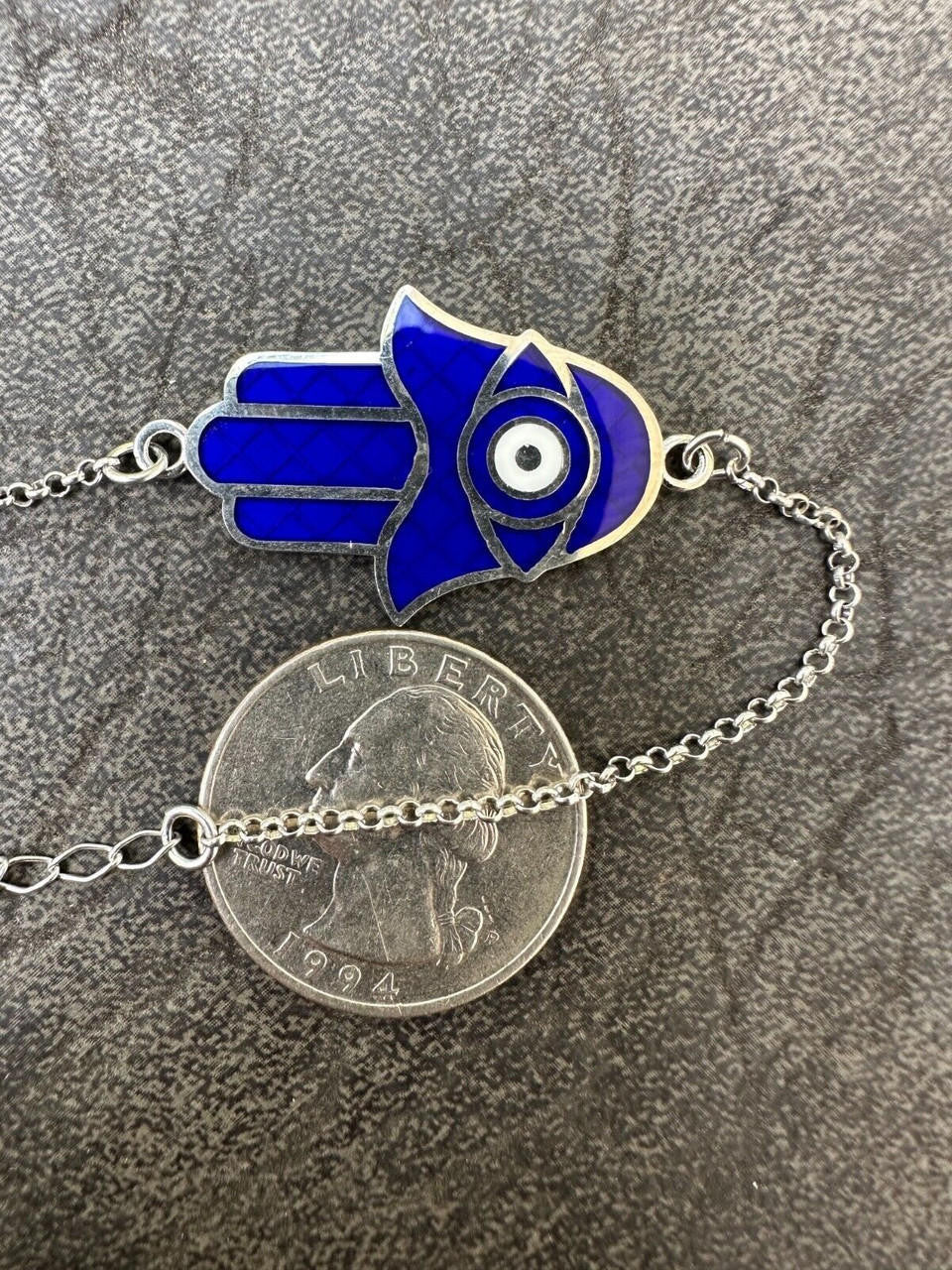 Hamsa Hand Bracelet Solid Real  925 Silver Blue Enamel Evil Eye Charm Adjustable