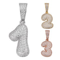0-9 Bubble Numbers Iced Out Pendant - 14k Yellow/Rose Gold Vermeil Or 925 Silver - CZ Stones - Small 1"