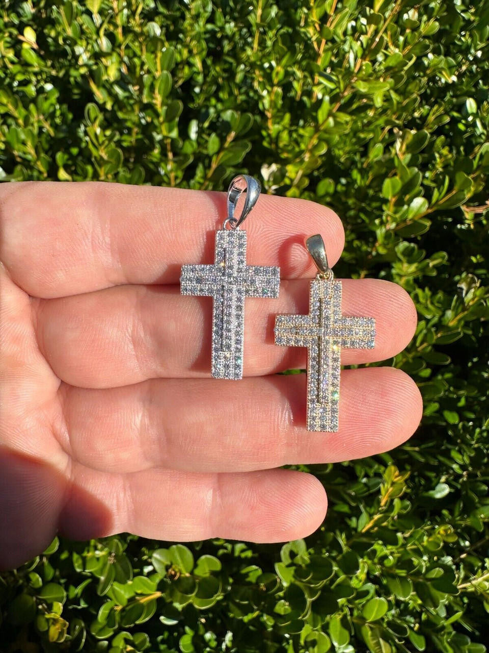 0.87ct Real DIAMOND Miami Iced Hip Hip Cross Pendant - 14k Yellow Or White Gold - Small 1"