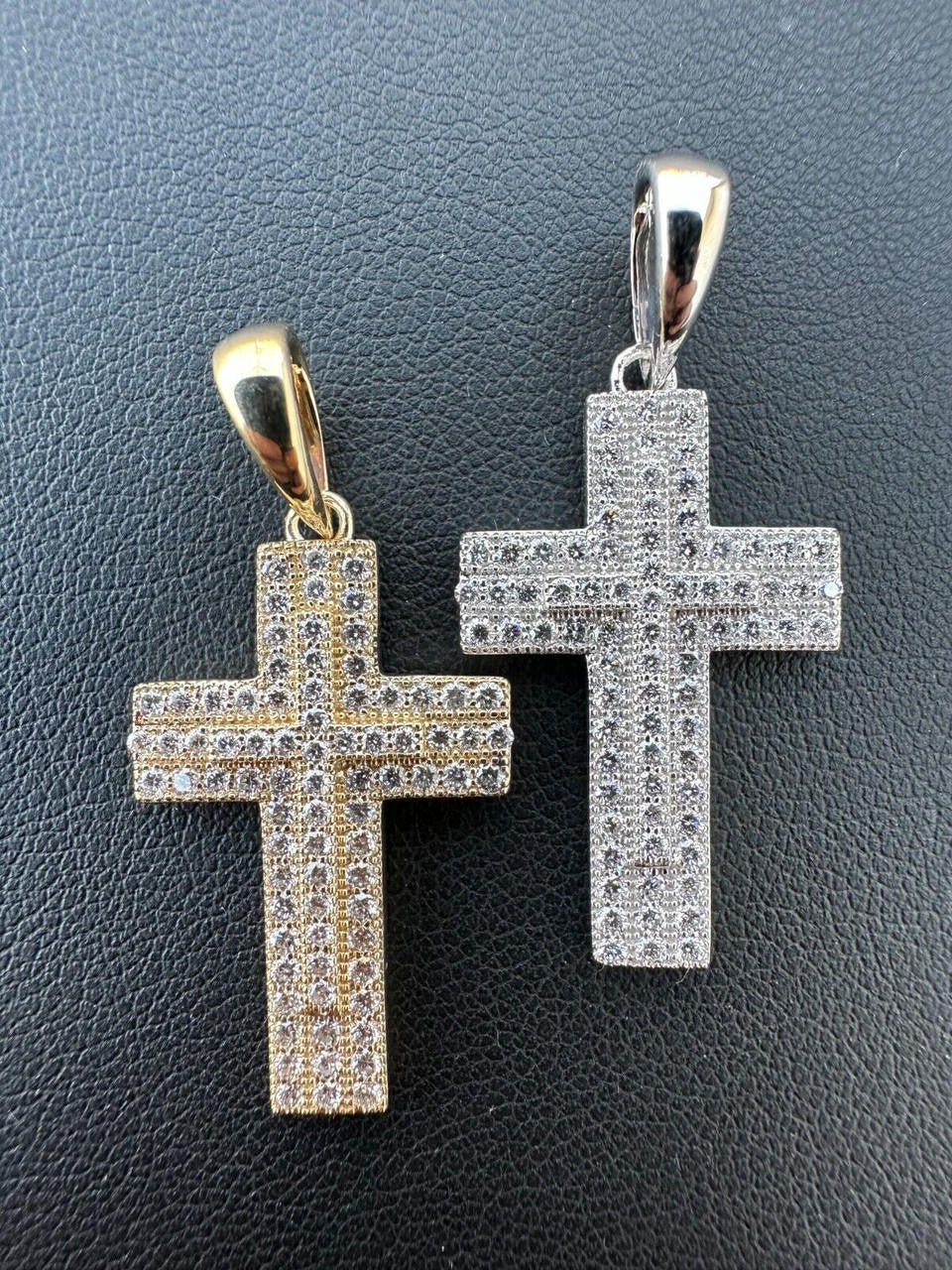 0.87ct Real DIAMOND Miami Iced Hip Hip Cross Pendant - 14k Yellow Or White Gold - Small 1"