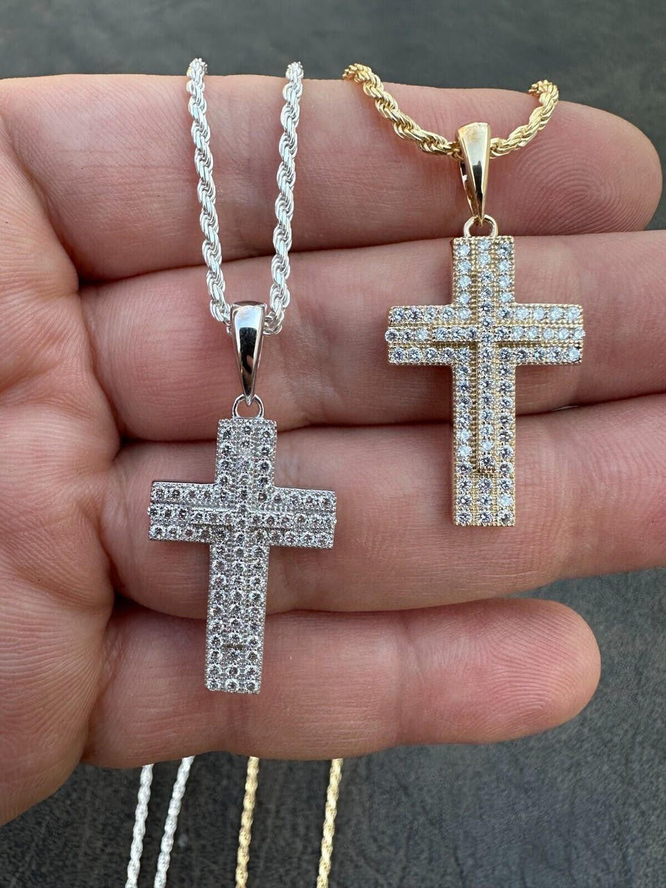 0.87ct Real DIAMOND Miami Iced Hip Hip Cross Pendant - 14k Yellow Or White Gold - Small 1"