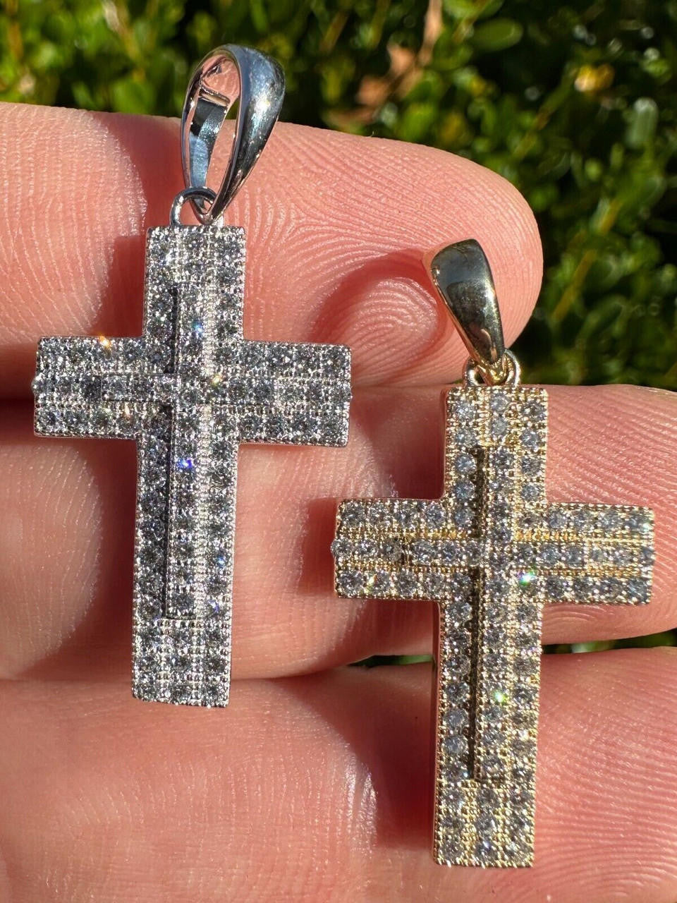 0.87ct Real DIAMOND Miami Iced Hip Hip Cross Pendant - 14k Yellow Or White Gold - Small 1"