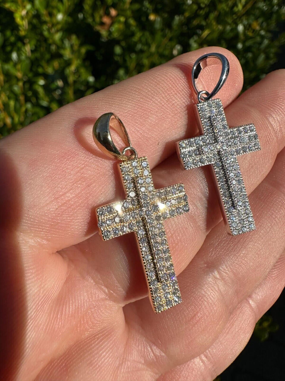 0.87ct Real DIAMOND Miami Iced Hip Hip Cross Pendant - 14k Yellow Or White Gold - Small 1"