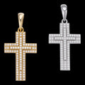 0.89ct Real DIAMOND Miami Iced Hip Hip Cross Pendant - 14k Gold Vermeil Or 925 Silver - Small 1"