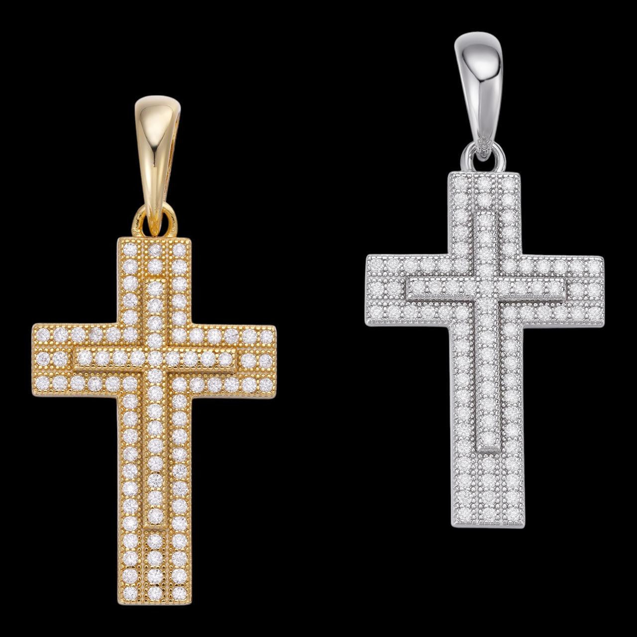 0.89ct Real DIAMOND Miami Iced Hip Hip Cross Pendant - 14k Gold Vermeil Or 925 Silver - Small 1"