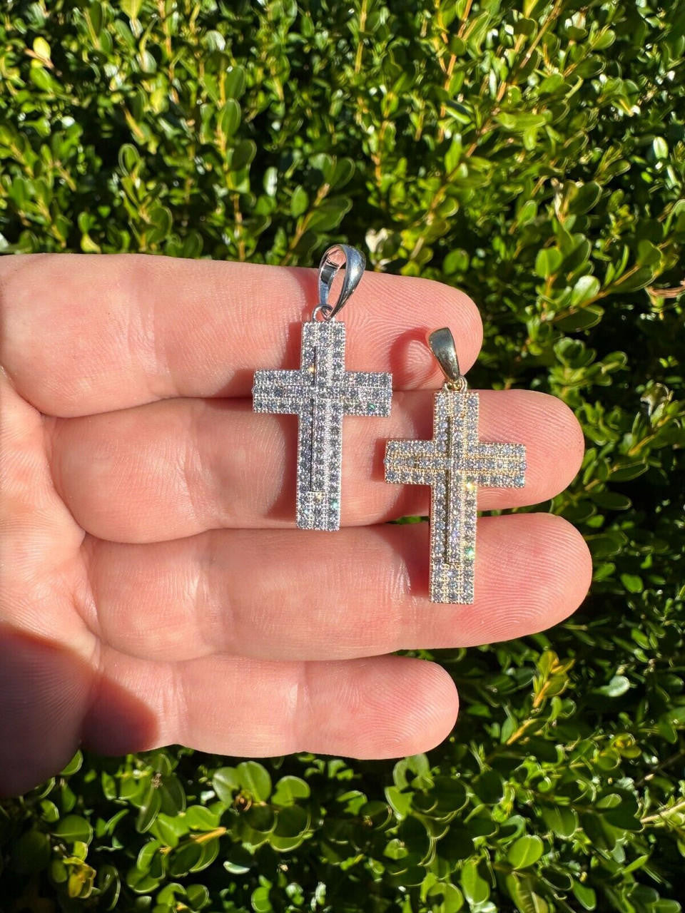 0.89ct Real DIAMOND Miami Iced Hip Hip Cross Pendant - 14k Gold Vermeil Or 925 Silver - Small 1"