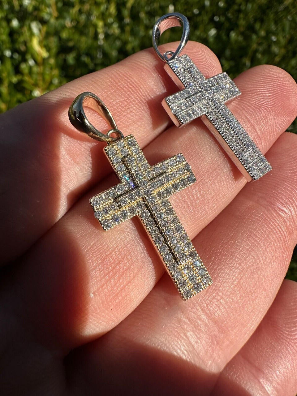 0.89ct Real DIAMOND Miami Iced Hip Hip Cross Pendant - 14k Gold Vermeil Or 925 Silver - Small 1"