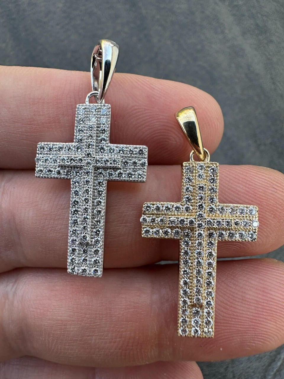 0.89ct Real DIAMOND Miami Iced Hip Hip Cross Pendant - 14k Gold Vermeil Or 925 Silver - Small 1"