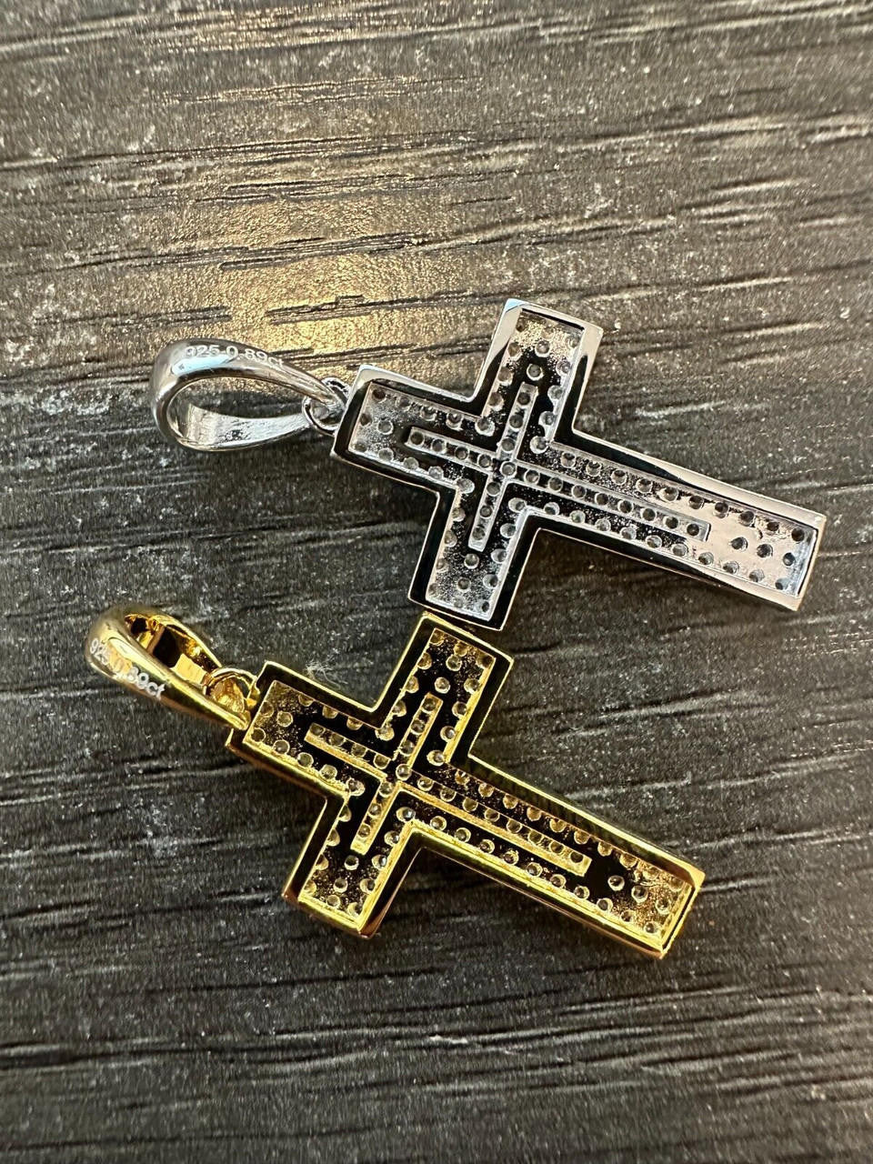 0.89ct Real DIAMOND Miami Iced Hip Hip Cross Pendant - 14k Gold Vermeil Or 925 Silver - Small 1"