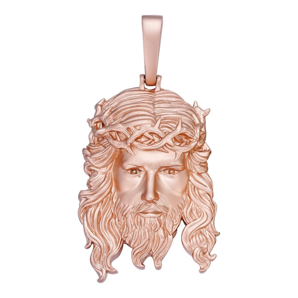#1 Bestseller Jesus Piece Pendant - Sandblasted Matte Finish 14k Rose Gold Vermeil 925 Silver