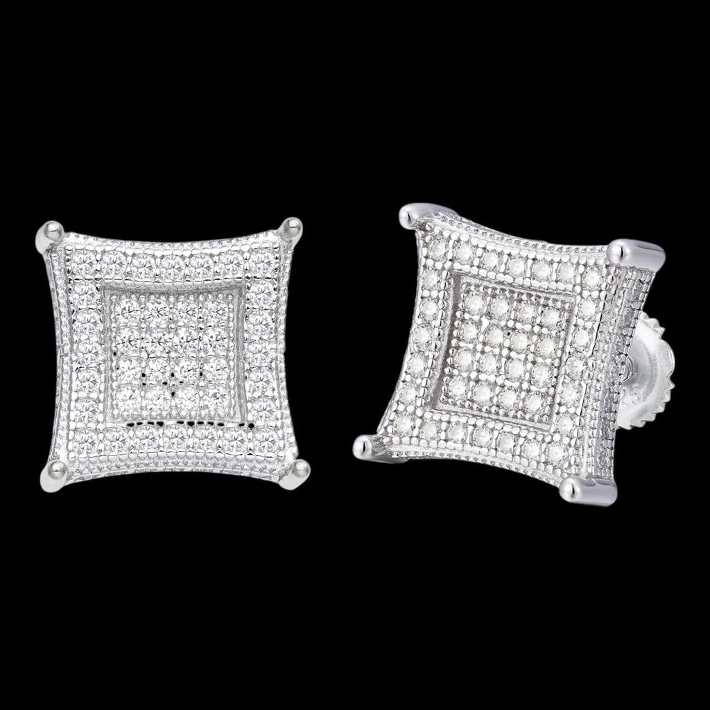 1.17ct Real DIAMOND 3D Kite Classic Iced Out Earrings - 14k White Gold - 11mm