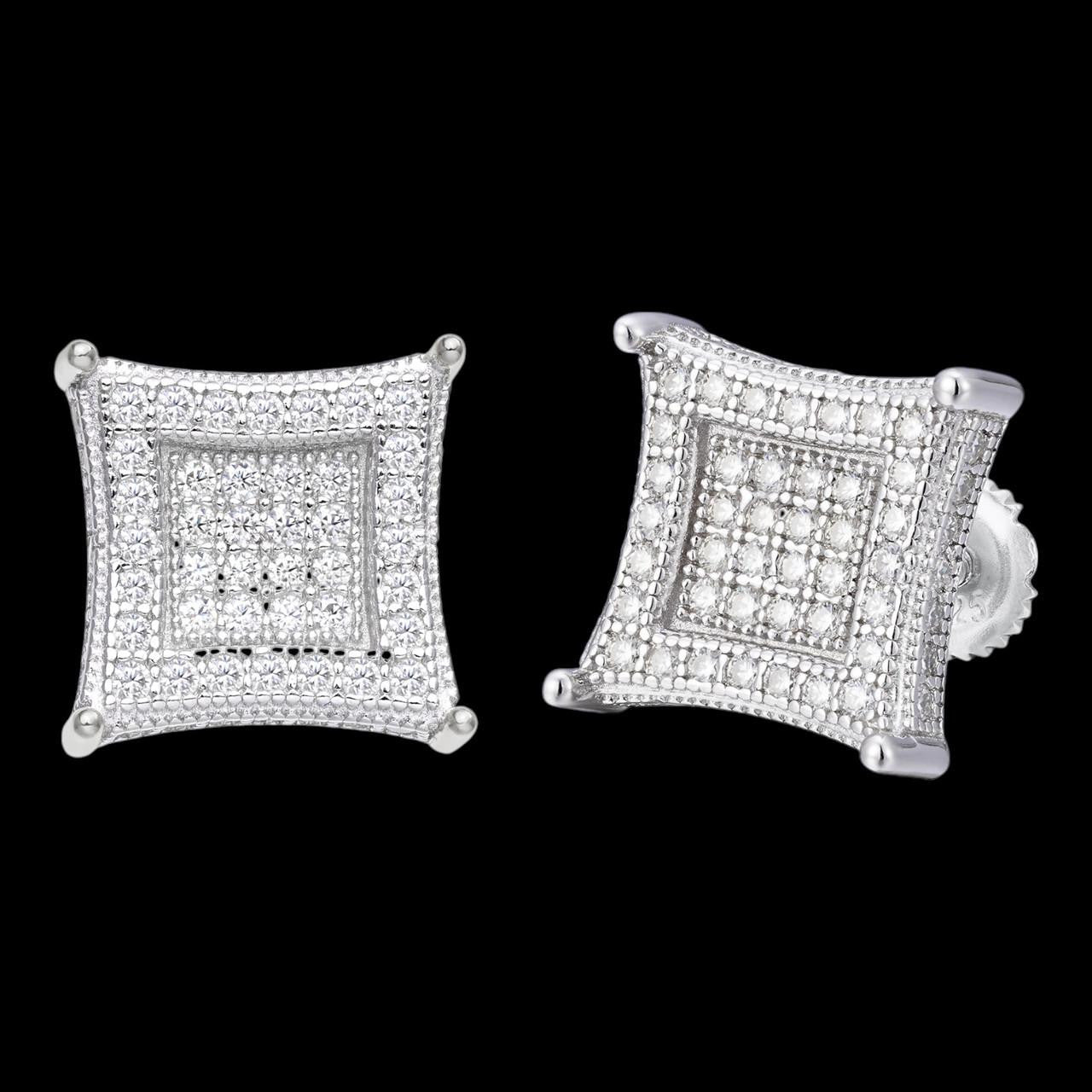 1.17ct Real DIAMOND 3D Kite Classic Iced Out Earrings - 14k White Gold - 11mm
