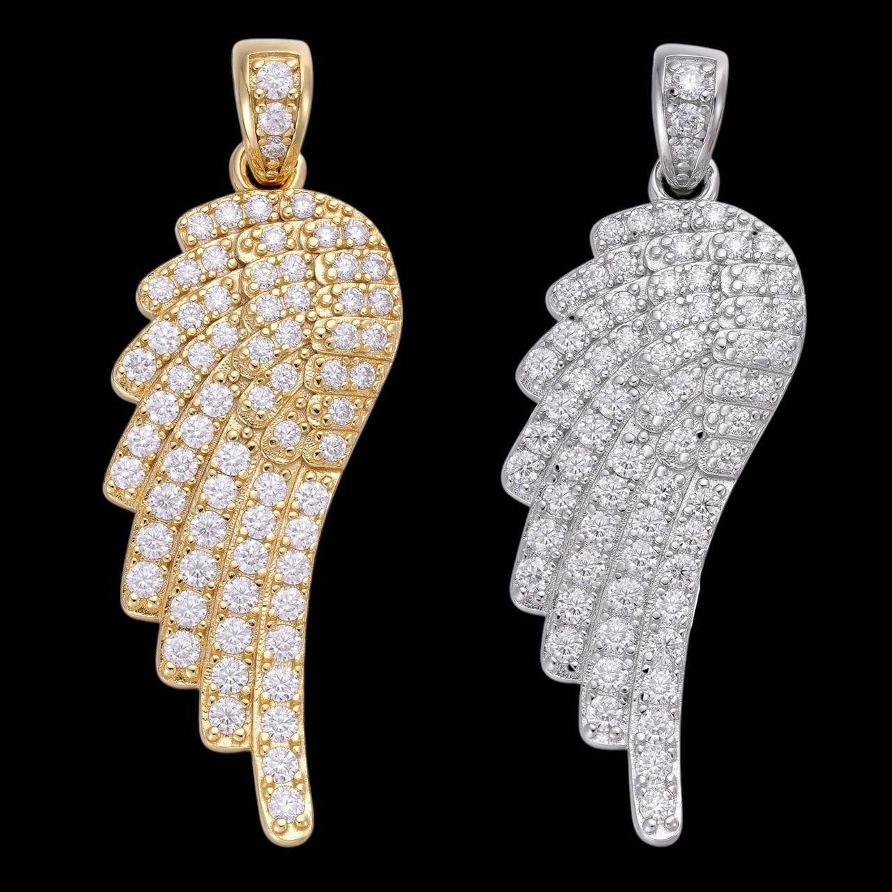 1.24ct Real DIAMOND Angel Wing Iced Out Pendant - 14k Yellow Or White Gold - Small 1.5"