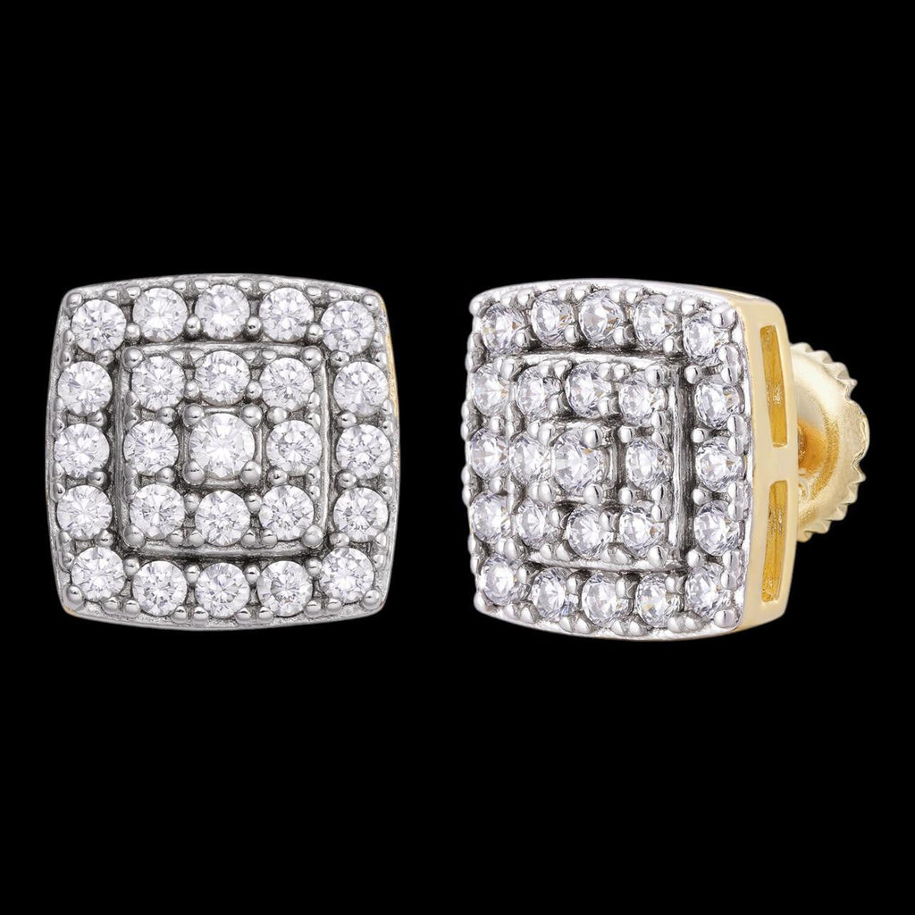 1.32ct Real DIAMOND Square Everyday Bling Earrings - 14k Yellow Gold - 8.5mm