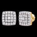 1.32ct Real DIAMOND Square Everyday Bling Earrings - 14k Yellow Gold - 8.5mm