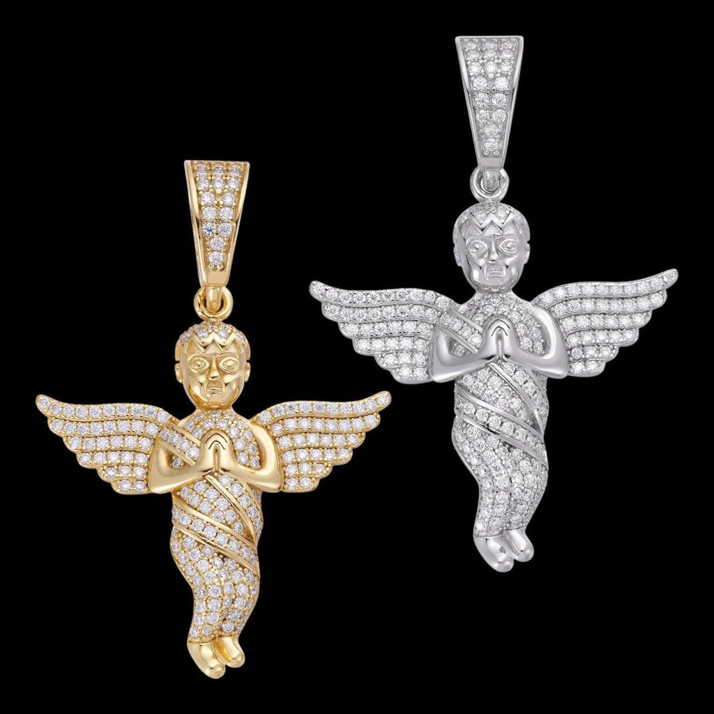 1.3ct Real DIAMOND Praying Baby Guardian Angel Hip Hop Pendant - 14k Yellow Or White Gold - Medium 2"