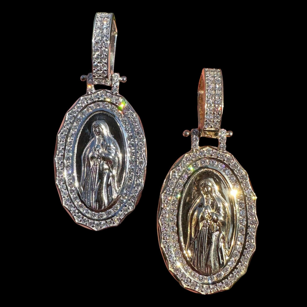 1.4ct Real Diamond Virgin Mary Pendant Solid 14k Gold Necklace Medallion Pendant