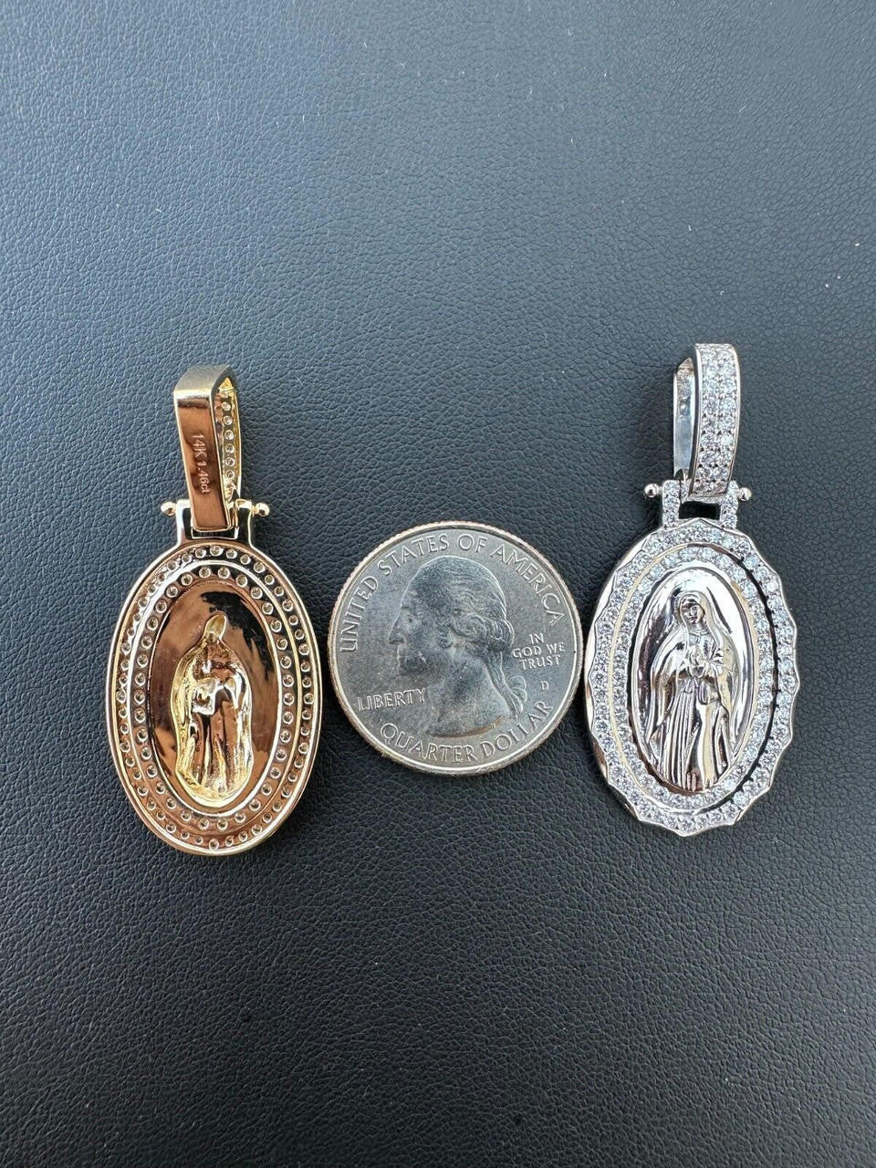 1.4ct Real Diamond Virgin Mary Pendant Solid 14k Gold Necklace Medallion Pendant