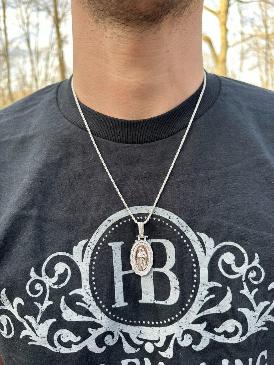 1.4ct Real Diamond Virgin Mary Pendant Solid 14k Gold Necklace Medallion Pendant