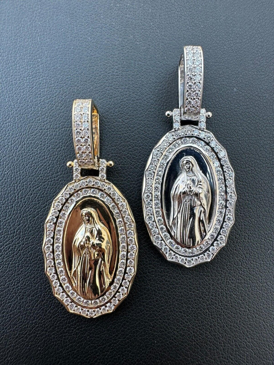 1.4ct Real Diamond Virgin Mary Pendant Solid 14k Gold Necklace Medallion Pendant