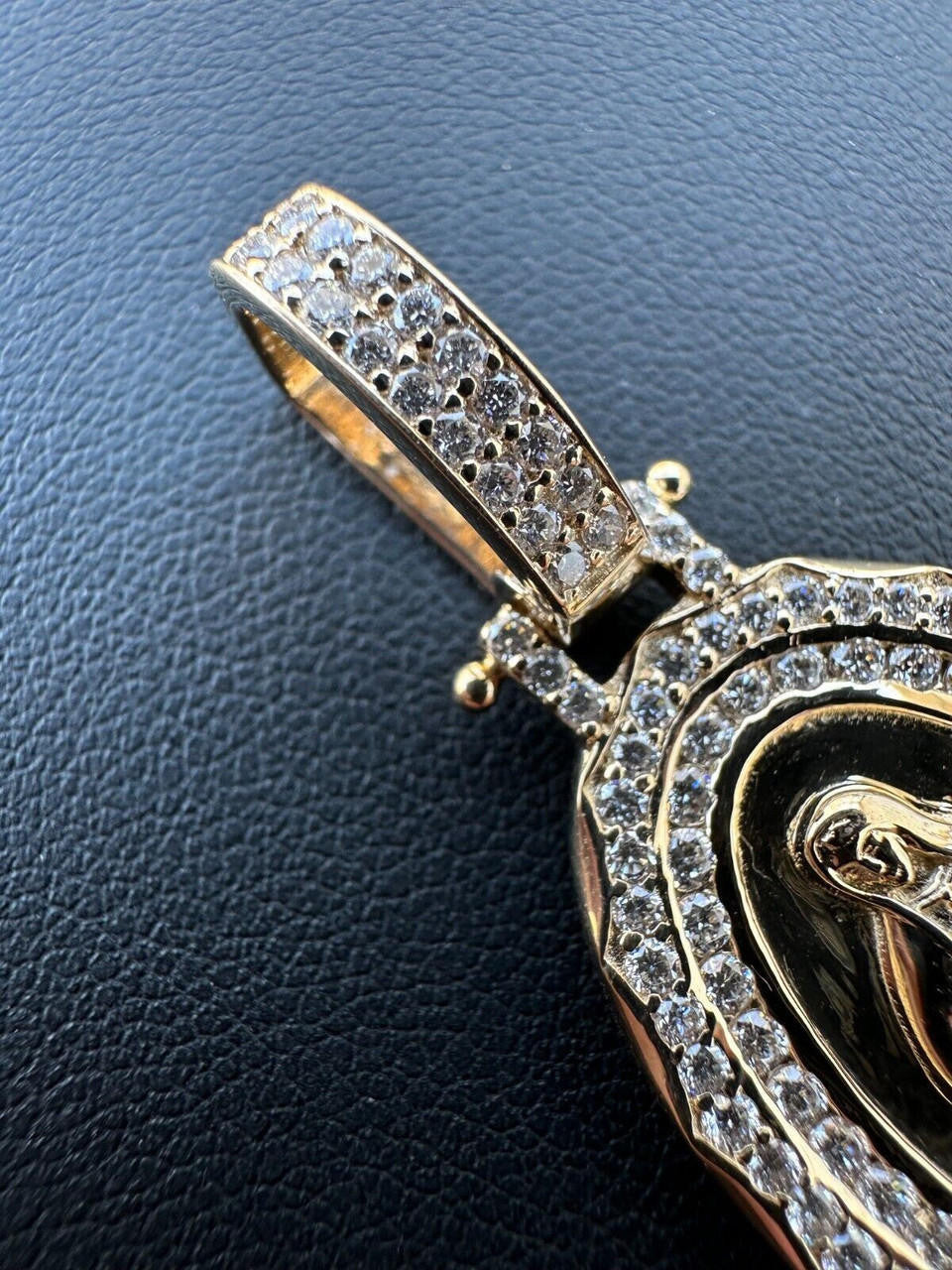 1.4ct Real Diamond Virgin Mary Pendant Solid 14k Gold Necklace Medallion Pendant