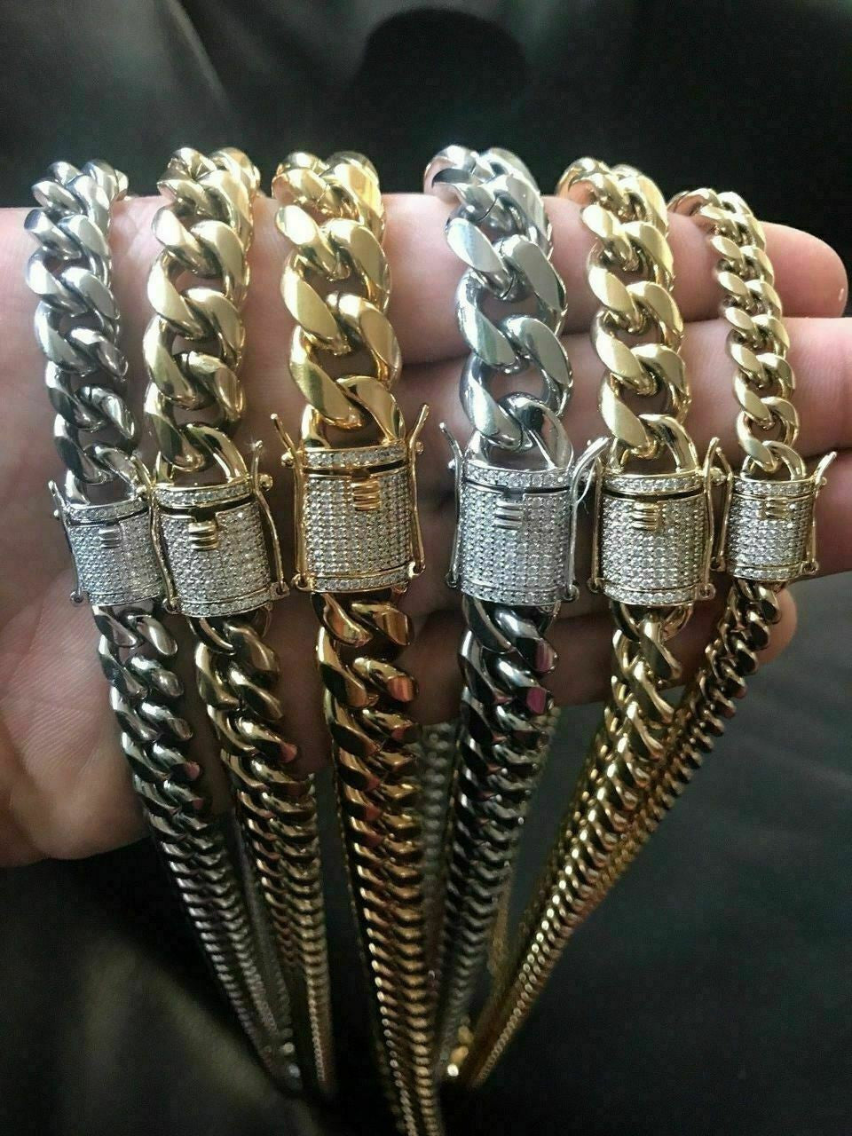 14K-18K Gold Plated Stainless Steel Cuban Link Chain W. 1ct Diamond Clasp