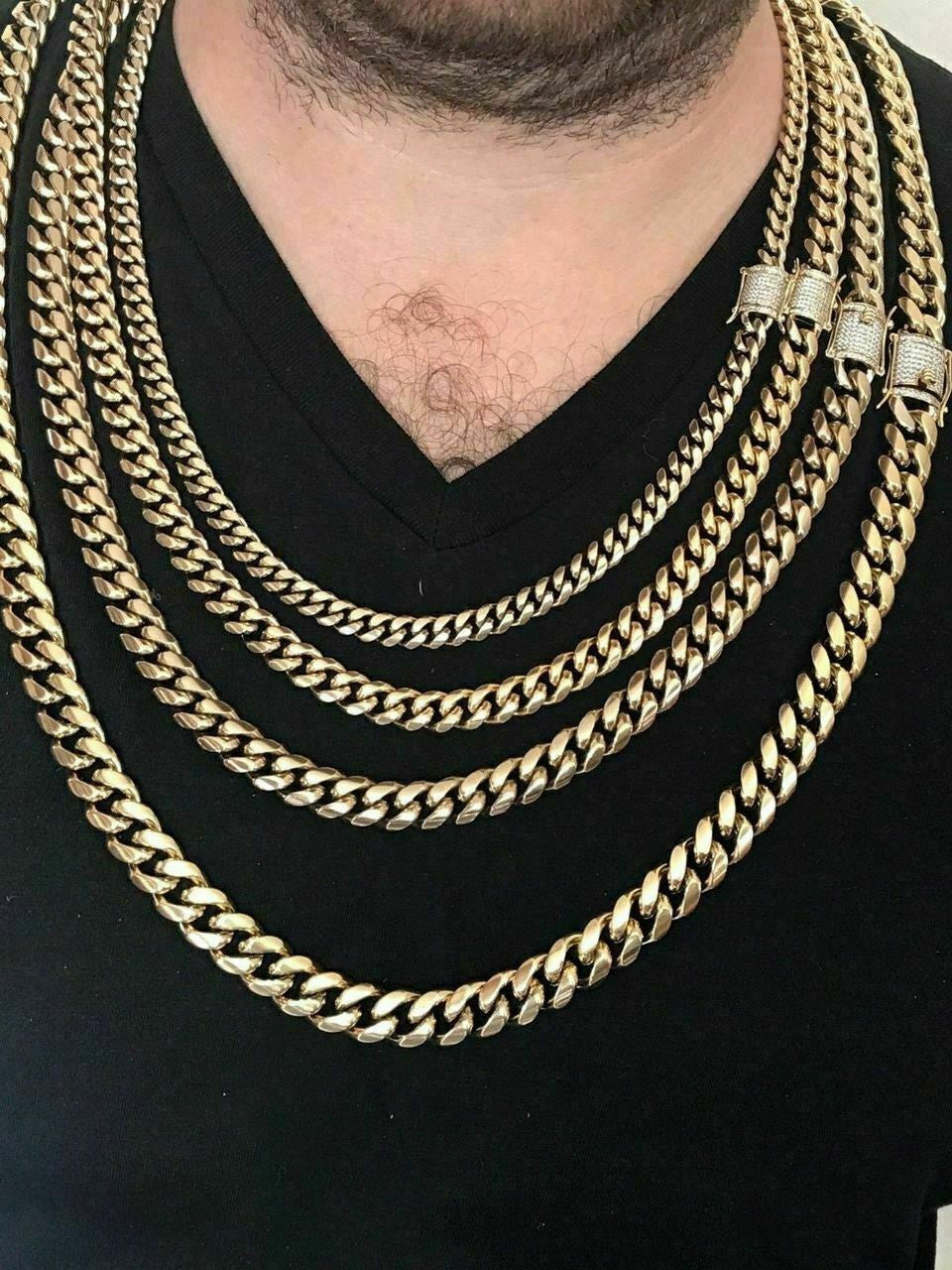 14K-18K Gold Plated Stainless Steel Cuban Link Chain W. 1ct Diamond Clasp