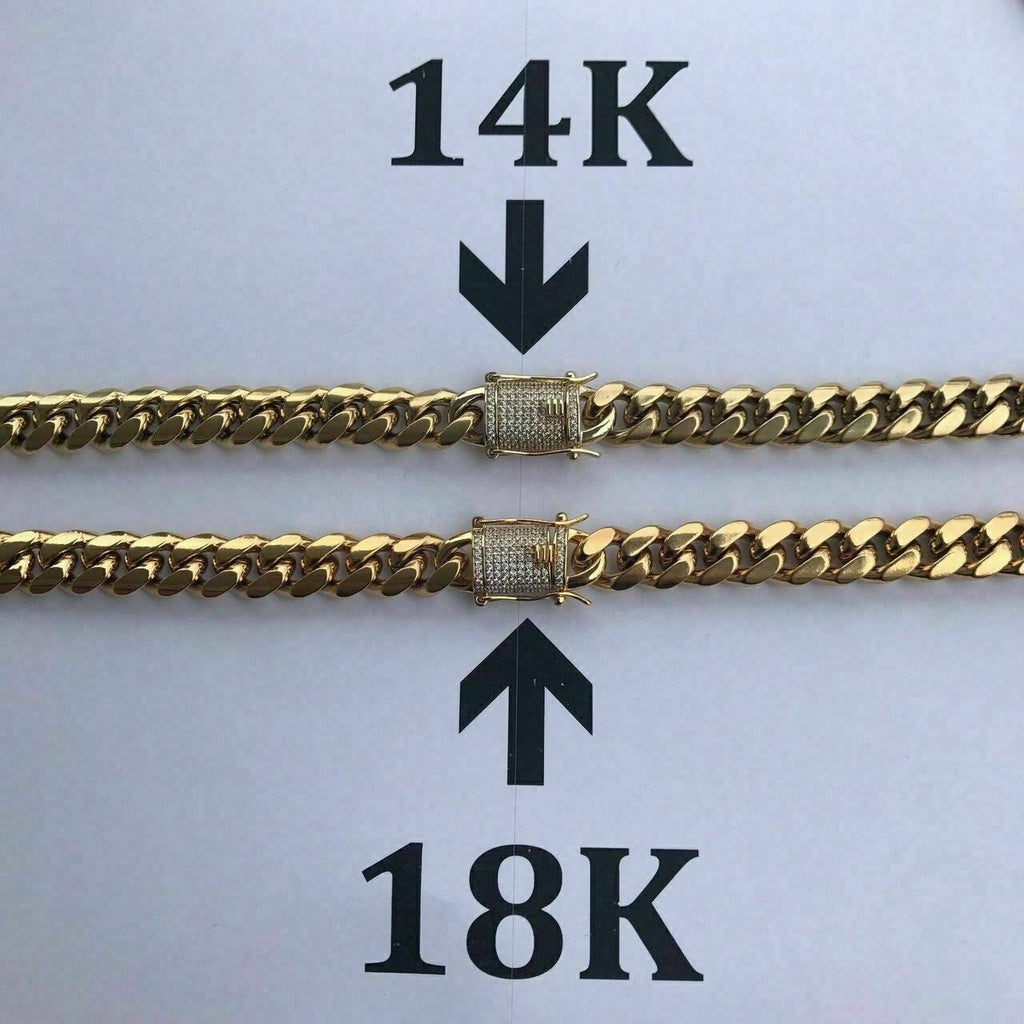 14K-18K Gold Plated Stainless Steel Cuban Link Chain W. 1ct Diamond Clasp